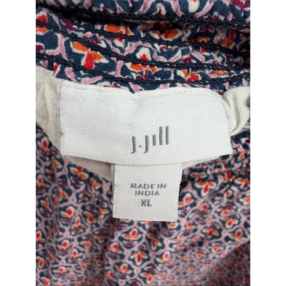 J. Jill 100% cotton smocked waist pull on printed wide leg culottes shorts sz XL